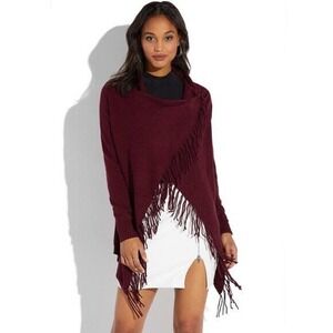 Love Tree Viscose Blend Fringe Cardigan Soft & Cozy Yarn Sweater Burgundy Small